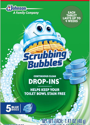 Scrubbing Bubbles Continuous Clean Toilet Drop-Ins, Automatic Blue Toilet Bowl Cleaner, Septic-Safe Tank Tablets Remove Hard Water Minerals & Limescale, Stain & Smell Protection, 5 Count (Pack of 1)