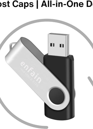 Enfain 16GB USB 2.0 Flash Drive 10 Pack | Swivel Thumb Drives with 31 Labels | Gift-Ready Packaging for Corporate Events, Office & Team Distributions (Black)