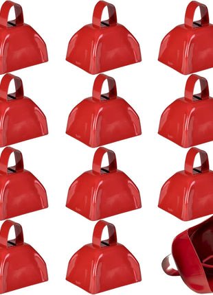 3 Inch Red Metal Cowbells (12-Pack) Loud Cheering Noise Makers | Hand Percussion Cow Bells for Sporting Events, Football Games, School Spirit, Pep Rallies, Celebrations & Team Fans