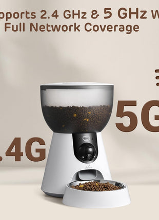 iPettie F4-C Smart Automatic Pet Feeder with 160° Wide-Angle Camera, 5G WiFi Connectivity, 2K HD, Motion & Sound Detection, 2-Way Voice Interaction, Night Vision, Stainless Steel Food Dispenser
