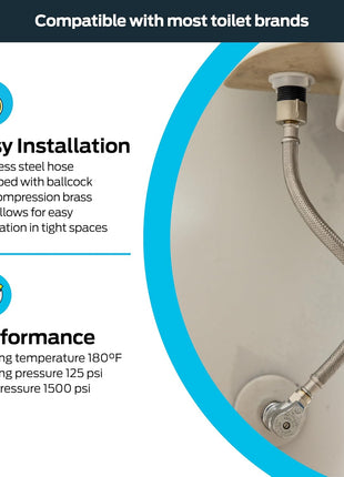 Eastman 12 Inch Flexible Toilet Connector, 7/8 Inch Ballcock x 3/8 Inch Compression, Stainless Steel Braided Hose, 48088