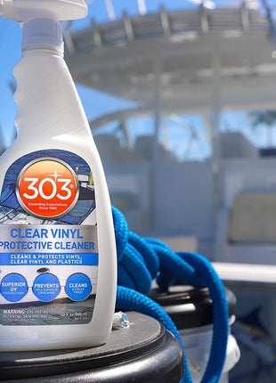 303 Products Marine Clear Protective Cleaner - Cleans and Protects Vinyl and Plastics, Provides Superior UV Protection, Prevents Yellowing and Cracking, 32oz (30215)