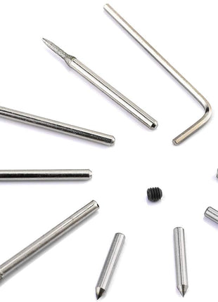 10PCS Spare Parts Set for UTOOL 24W Engraver Pen Kit | Includes 4 Diamond Point Tungsten Carbide Steel Engraving Bits, 4 Grinding Bits, 1 Replaceable Screw, 1 M2 Allen Wrench