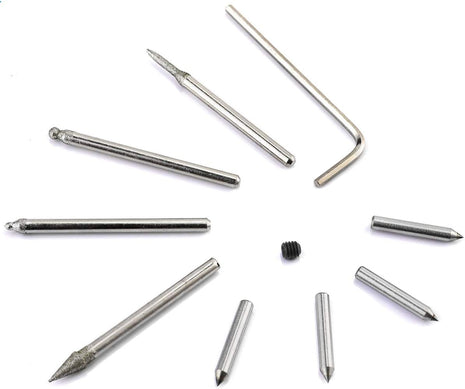 10PCS Spare Parts Set for UTOOL 24W Engraver Pen Kit | Includes 4 Diamond Point Tungsten Carbide Steel Engraving Bits, 4 Grinding Bits, 1 Replaceable Screw, 1 M2 Allen Wrench