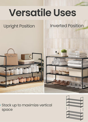 SONGMICS Shoe Rack, 3-Tier Shoe Organizer, Metal Storage Shelf, Upright or Upside Down, for 16-20 Pairs, Stackable, for Entryway, 11.8 x 36.2 x 21.7 Inches, Black ULSA303B02