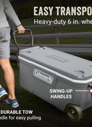 Coleman Classic Series Insulated Portable Rolling Cooler with Wheels, Leak-Resistant Outdoor Hard Cooler Keeps Ice up to 5 Days