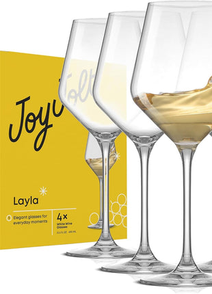 JoyJolt Layla White Wine Glasses, Set of 4 Italian Glasses, 13.5 oz Clear – Made in Europe