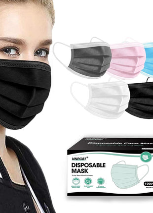 NNPCBT 100PCS 3 Ply Black Disposable Face Mask Filter Protection Face Masks