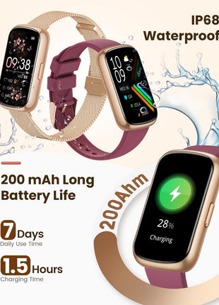 Fitness Trackers,Smart Watches for Men Women with 24/7 Heart Rate/Sleep Monitor, Fitness Watch with IP68 Waterproof, Health Activity Trackers for Android and iPhone Burgundy-Gold