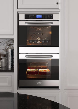 KoolMore 30-Inch Electric Double Wall Oven with Quiet, Rapid Convection Cooking, 7 Cook and Baking Modes, Dual Large Capacity Ovens, Stainless-Steel Unit, Self-Cleaning (KM-WO30D-SS)