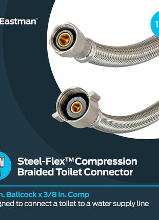 Eastman 12 Inch Flexible Toilet Connector, 7/8 Inch Ballcock x 3/8 Inch Compression, Stainless Steel Braided Hose, 48088