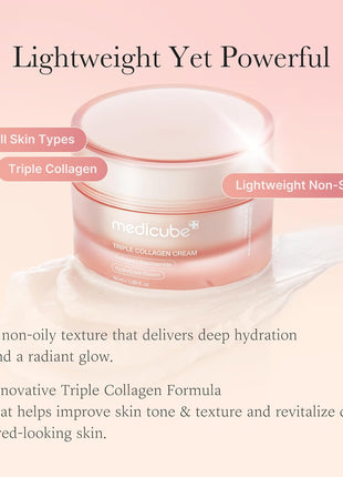 Medicube Triple Collagen Cream - Hydrating & Firming Moisturizer with Hyaluronic Acid, Premium Elastin, Shea Butter - Wrinkle Care & Boosts Elasticity - Korean Skincare, 1.69 oz