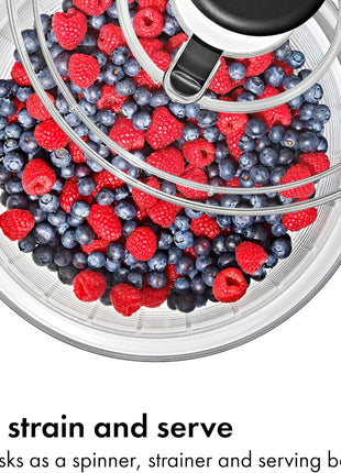 OxO Good Grips Salad Spinner | Lettuce Spinner | Fruit Washer | Fruit Washing Bowl with Strainer | Vegetable Cleaner | Salad Cleaner | Lettuce Washer | 6.22 Quart Capacity