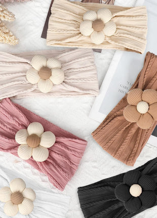 MIUXUESO 3 Pcs Baby Flower Headbands Baby Girls Nylon Headband Soft Hairbands Hair Accessories for Newborn Infant Toddler Kids (Beige Pink Khaki)