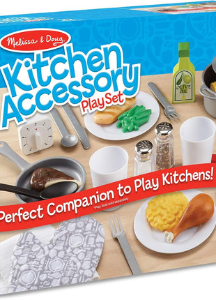 Melissa & Doug 22-Piece Play Kitchen Accessories Set with Play Food & Wooden Toys, Pot, Pans, Utensils & More, Preschool Learning Toys for Girls & Boys 3+