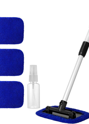 11pcs Windshield Cleaner Tool, Car Window Cleaning Wash Kit with 6 Reusable Microfiber Pads 2 Spray Bottles and Extendable Handles Auto Glass Wiper Kit, Blue