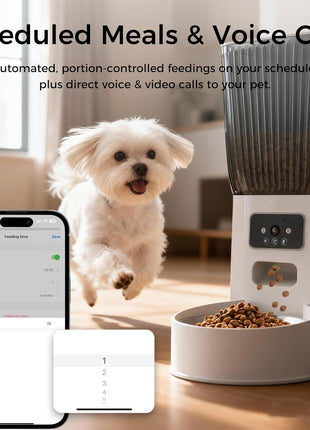 Automatic Cat Feeder with Camera, 5L Smart Dog Food Dispenser with App Control, 1080P Night Vision, Two-Way Audio. 22 Cups Large Hopper, Motion Detection, Timer (5L Single Bowl)