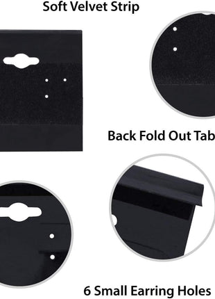 Super Z Outlet Black Velvet Plastic Display Cards for Earrings, Jewelry Accessories, 2 inch x 2 inch (100 Pk)