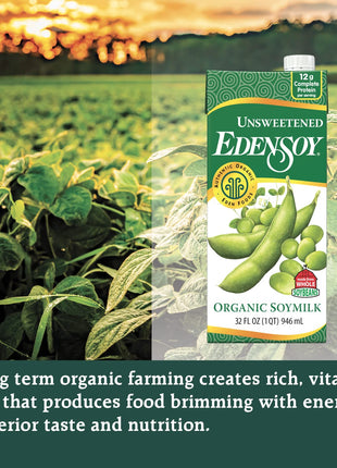 Edensoy Unsweetened Eden Organic Soymilk, Non-GMO, USA Whole Soy (Soya) Milk, Non-Dairy, Vegan, Plain, Shelf Stable, 32 oz (6-Pack)