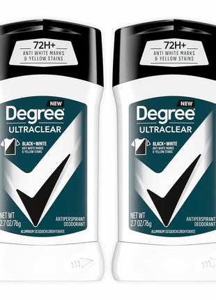 Degree Men UltraClear Antiperspirant Deodorant Black+White 2 Count 72-Hour Sweat & Odor Protection Antiperspirant For Men With MotionSense Technology 2.7 oz