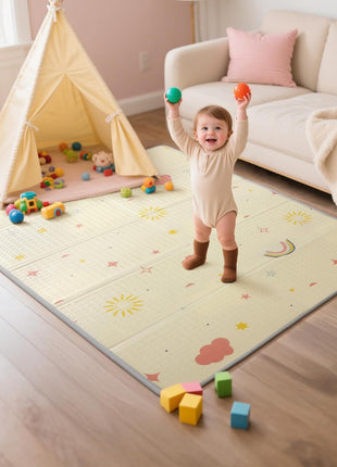 Extra Large Foldable Play Mat, Reversible Baby Play Mat with Edge Reinforcement, Non-Toxic & Waterproof Baby Mat for Floor, Foam Playmat for Infants Toddlers, Rainbow, Cloud & Moon, 50''x50''