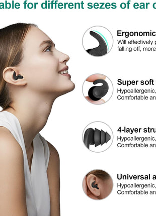 Swimming Ear Plugs for Adults,3 Pairs Waterproof Reusable Silicone Swim Earplugs for Swimming Surfing Snorkeling Showering and Water Pool,Beach,Ocean (Adults & Teens 14+)