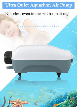 HITOP Dual Outlet Aquarium Electric Air Pump, Whisper Adjustable Fish Tank Aerator, Quiet Oxygen Pump with Accessories for 20 to 100 Gallon
