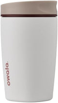Owala SmoothSip Slider Insulated Stainless Steel Coffee Tumbler, Reusable Iced Coffee Cup, Hot Coffee Travel Mug, BPA Free 12 oz, Tan/White (Vanilla Bean)