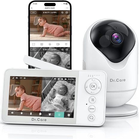 Dr.Care VistaView Lite RB Smart WiFi Baby Monitor - 4inch 720P Split Screen & 1080P Camera App Control, Motion Alerts, 2500mAh Removable Battery, HD Night Vision, 2-Way Talk, Multi-User, Triple Security