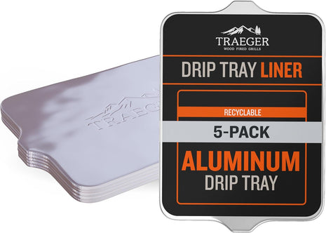 Traeger Grills BAC507 5-Pack Aluminum Drip Tray Liners – Disposable, Heat-Resistant Grill Accessory, Fits Pro 575, Pro 22, Elite 22, 22in x 15.5in