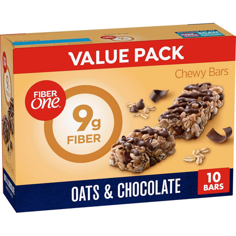Fiber One Chewy Bars, Oats and Chocolate, Fiber Snacks, Value Pack, 10 Ct, 14.1 oz