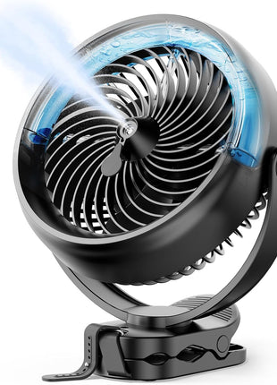 Koonie 10000mAh Battery Operated Misting Fan with Clip, Portable 8'' Mist Fan for Desk with Max. 48 Hours Runtime, 3Speeds, 2 Spray Modes, 200ML Tank for Golf Cart Home Office Travel Camping Stroller