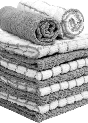 Bumble Dish Cloths (8 Pack)   100% Cotton Dish Rags & Kitchen Washcloths for Washing Dishes | 12 inch x 12 inch | 405 GSM | Gray