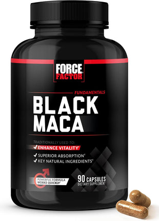 Force Factor Black Maca Root Supplement for Men | 1000mg Maca Negra Extract for Energy, Hormonal Balance & Vitality, Superior Absorption with BioPerine, 90 Capsules