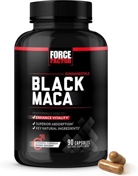 Force Factor Black Maca Root Supplement for Men | 1000mg Maca Negra Extract for Energy, Hormonal Balance & Vitality, Superior Absorption with BioPerine, 90 Capsules