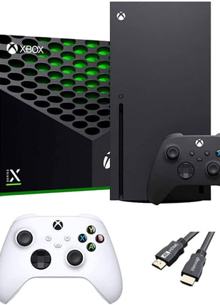 X-Box Series X Gaming Console Bundle - 1TB SSD Black X-Box Console with Two Wireless Controllers -Black and White -and ahaghug Authorized HDMI Cable