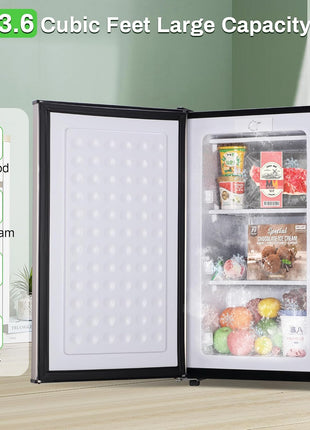Maine Upright Freezer 3.6 Cu.Ft Mini Freezer with Reversible Stainless Steel Door Freestanding Compact Freezer with 3 Adjustable Thermostat, Small Freezer for Apartment Dorm (Silver)