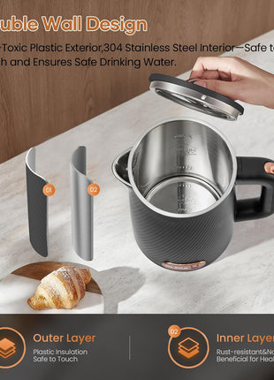 OLEGA Electric Kettle - 1500W Electric Tea Kettle 1.8L Stainless Steel Inner Electric Kettles for Boiling Water Auto Shut Off Boil-Dry Protection Electric Water Kettle for Coffee Tea Black