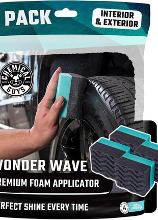 Chemical Guys Wonder Wave Durafoam Contoured Large Tire Shine & Dressing Applicator, 4 Pack