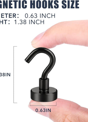 E BAVITE Black Magnetic Hooks, 30LB Strong Neodymium Magnet Hook for Cruise, Grill, Towel, Indoor Hanging, Kitchen, Workplace, Office and Garage - 6 Pack