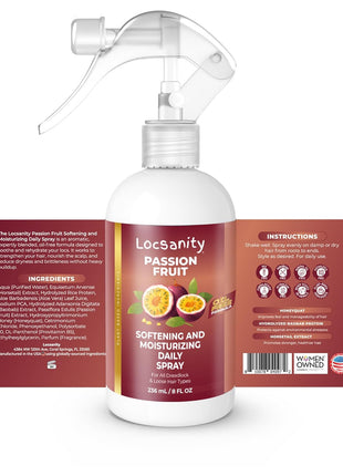 Loc Spray - Locsanity Daily Moisturizing Refreshing Spray for Dreadlocks, Locs, Sisterlocks - Passion Fruit Hair and Scalp Moisturizer for Dry Locs, Braids - Lightweight Plant-Based Care (8 fl oz)