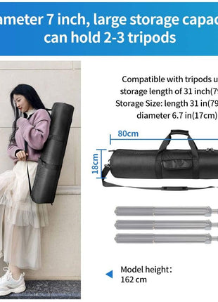 HEMMOTOP Tripod Case, 31.5x7 in Heavy Duty Tripod Bag with Shoulder Strap and Handle, All Sides 0.4in Thick Padded Carrying Case with Two Zippered Pockets for Speaker Stand, Monopod - R08018 Black