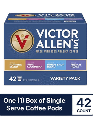 Victor Allen's Coffee Variety Pack (Morning Blend, 100% Colombian, Donut Shop Blend, French Roast), 42 Count, Single Serve Coffee Pods for Keurig K-Cup Brewers