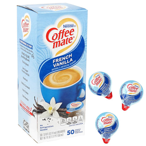 French Vanilla Liquid Coffee Creamer Singles, 50 Cream Singles Serve Box (18.7 Fl Oz.), Coffee Creamer Packets