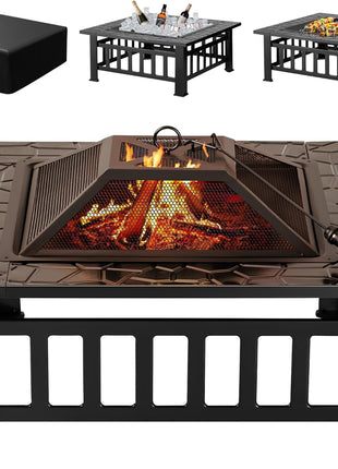 Devoko Outdoor Fire Pit, 32 Inch Firepit Table Metal Outdoor Fireplaces with Waterproof Cover for Outside Patio Camping (Black)