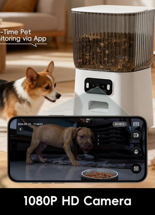 5L Smart Pet Feeder with HD Camera, WiFi Automatic Food Dispenser, Dual Stainless Steel Bowls, App Control, Voice Recorder, Motion Detection for Small and Medium Pets