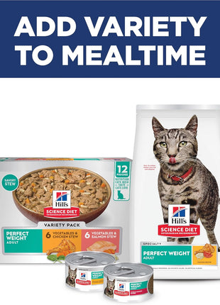 Hill's Science Diet Perfect Weight, Adult 1-6, Weight Management Support, Dry Cat Food, Chicken Recipe, 7 lb Bag