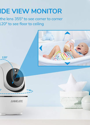 ANMEATE Baby Monitor with Remote Pan-Tilt-Zoom Camera,Large Display Video Baby Monitor with Camera and Audio |Infrared Night Vision |Two Way Talk | Room Temperature| Lullabies and 960ft Range(Black1)