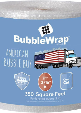 4 large rolls of Bubble Wrap total 700 feet, small bubbles 3/16 cushioning, 700 ft, heavy duty, perforated Every 12" Made in the USA by American Bubble Boy, bulk packaging wrap for moving and shipping