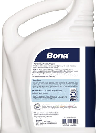 Bona Hardwood Floor Cleaner Refill   128 fl oz   Unscented   Refill for Bona Spray Mops and Spray Bottles   Residue Free Floor Cleaning Solution for Wood Floors